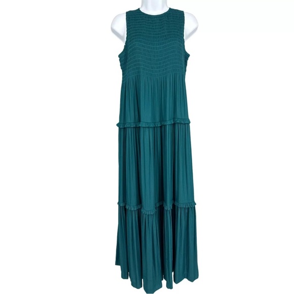Ann Taylor Smocked Bodice Sleeveless Maxi Dress Emerald Green Size 4 - Picture 7 of 16